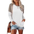 thumbnail image 2 of Womens Tops Color Block Pullover Long Sleeve T Shirts with Pockets Crew Neck Tunic Blouse, 2 of 5