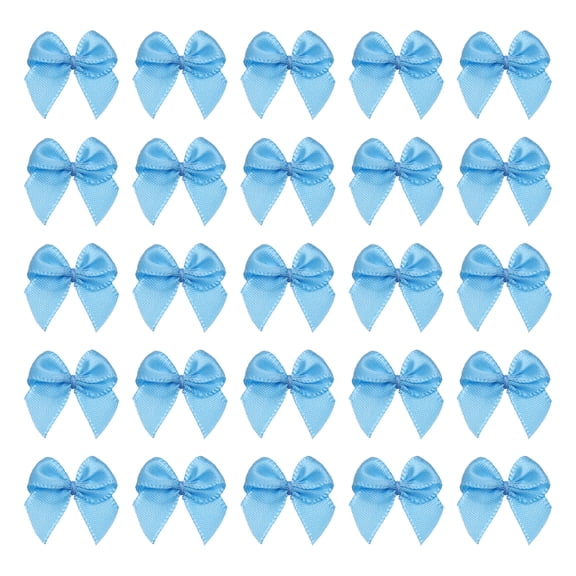 60 Pcs Mini Ribbon Bow 3/4" Mini Fabric Satin Ribbon Flower Bows for Craft DIY Sewing Wedding Birthday Party, Blue