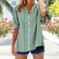 thumbnail image 2 of Cmfcve Women's Summer Tee Shirt Classic Button Stripe Gauze Blouses V-Neck Short Sleeve Business Work Tops, 2 of 5