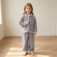thumbnail image 2 of Asxite Toddler Fall Outfits Solid Fleece Lapel Top Straight Leg Pants Casual Loose Breathable 2 Piece Set 10T, 2 of 7