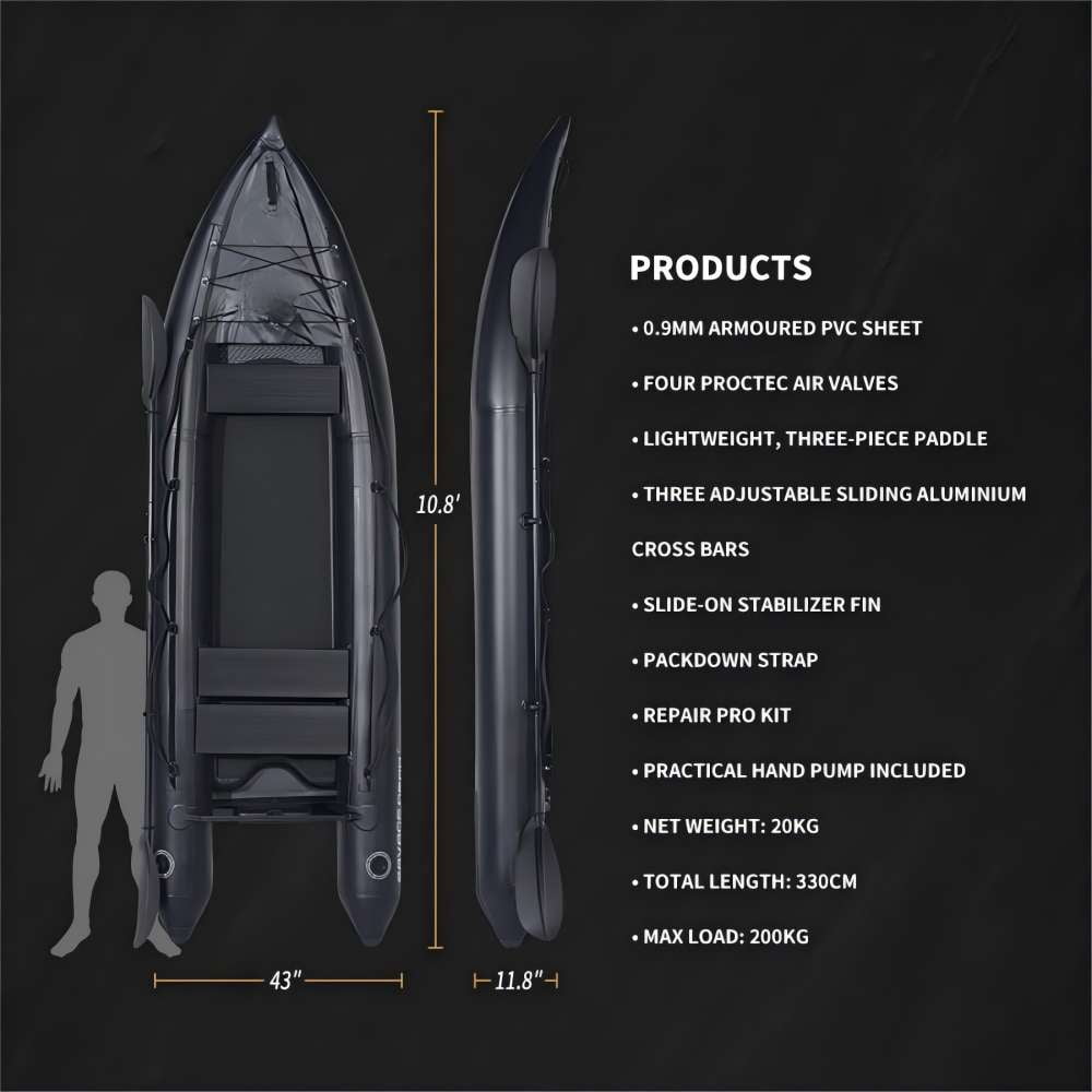 Ikuby 2 Person Inflatable Fishing Kayak PVC Boat - 130 x 43 x 11.8 Inches