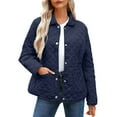 thumbnail image 2 of Women's Winter Quilted Jackets Lightweight Long Sleeve Button down Puffer Coats Outerwear with Pockets New Windbreaker Jacket Women Navy XXL, 2 of 7