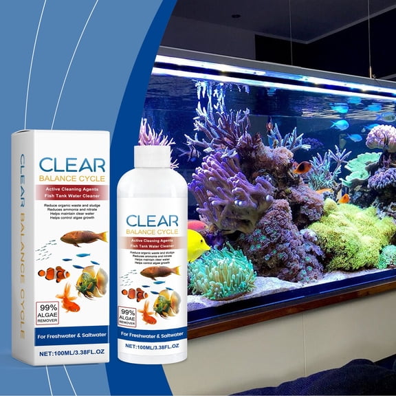 Fish Tank Cleaner, Dual-Action Water Clarification & Algae Reduction, Water Clarifier for Fish Tank, for Daily Upkeep of Small to Large Freshwater and Saltwater Aquarium Setups