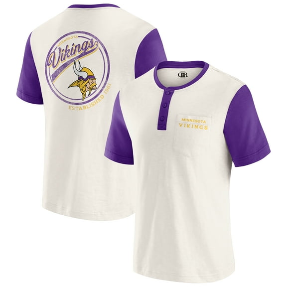Men's Darius Rucker Collection by Fanatics Cream Minnesota Vikings Henley Colorblock Slub Pocket T-Shirt