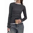 thumbnail image 2 of T-shirt à Col Rond pour Femmes à Manches Longues Ajusté, T-Shirts Unis, Automne Y2k, Courts pour Sorties, Jolis Chandails Moulants, Gris, M, 2 of 10