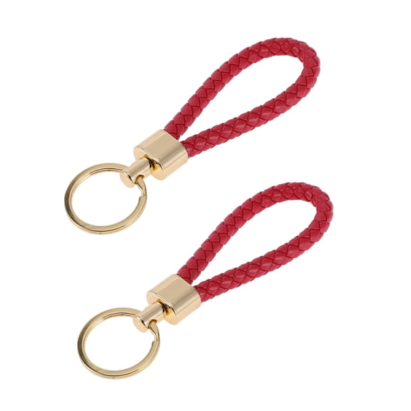 Unique Bargains Car Keychain Universal Key Chain with Ring for Key Fobs for Home Leather Zinc Alloy Gold Tone Red 2 Pcs
