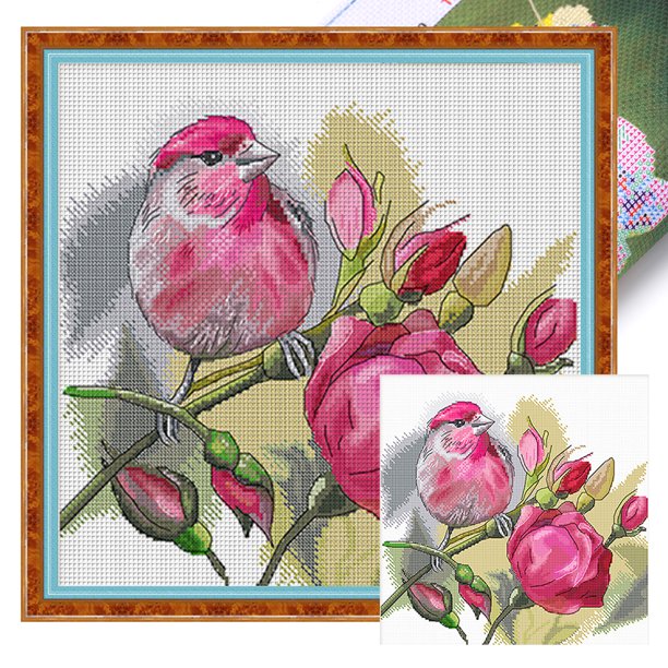 Hilo Algodón Egipcio Bordado Parcial Punto Cruz Con Pájaro 11CT 45x45cm