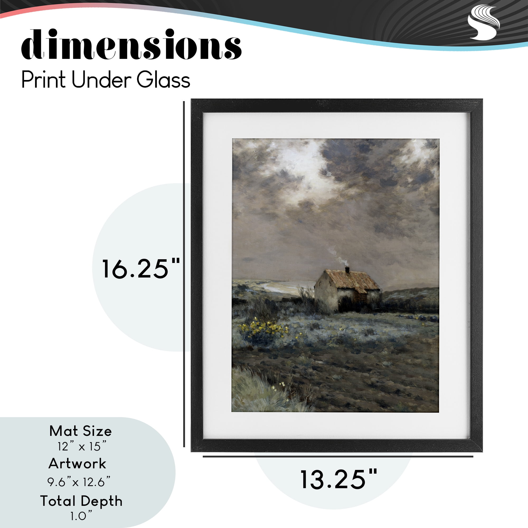Cabin in Overcast Field Black Framed Print Under Glass, design by Lettered and Lined