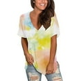 thumbnail image 2 of T Shirts for Women Casual Tops V-neck Tie-dye Short Sleeved Pullover Tee Shirt Top, 2 of 7