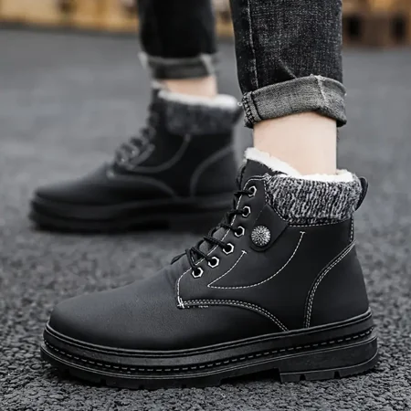 

Men‘s Fleece Ankle Boots Lace Up Snow Boots For Autumn And Winter