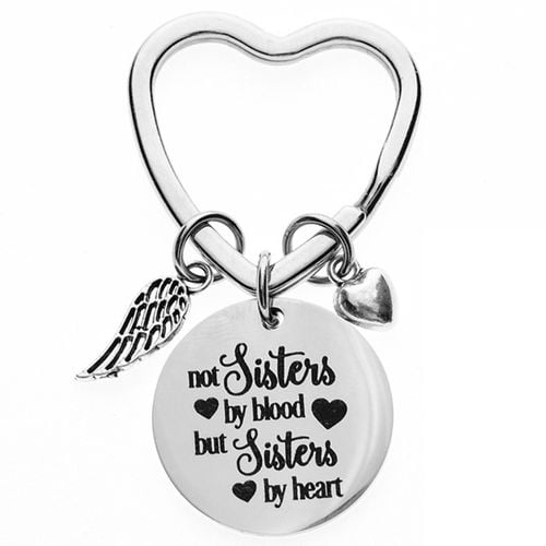 Best Friend Sisters Friendship Stainless Steel Heart Silver Keychain Girl Gift 