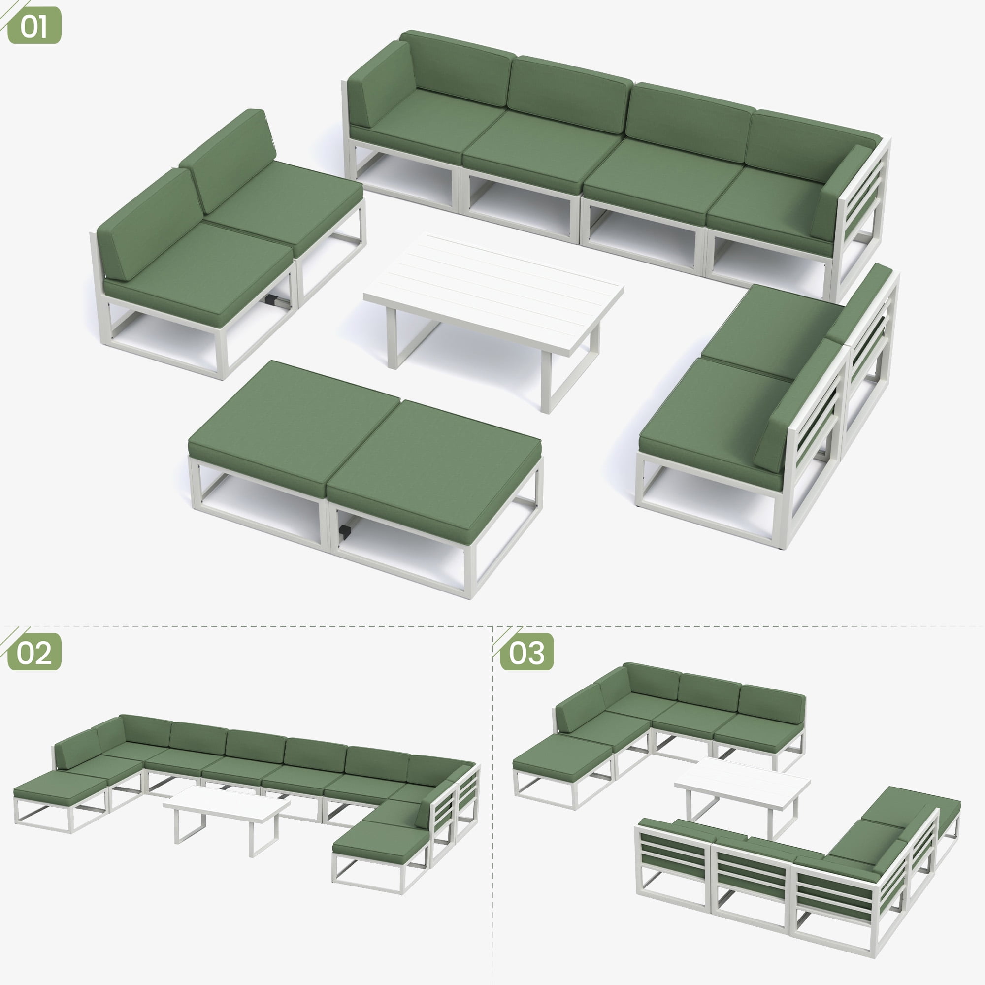 ELPOSUN Aluminum Patio Furniture Set, Modular Oversized Outdoor Sectional of Olefin 5 inch Thick Cushion, Coffee Table and Waterproof Cover, Patio Conversation Sets for Porch, Deck