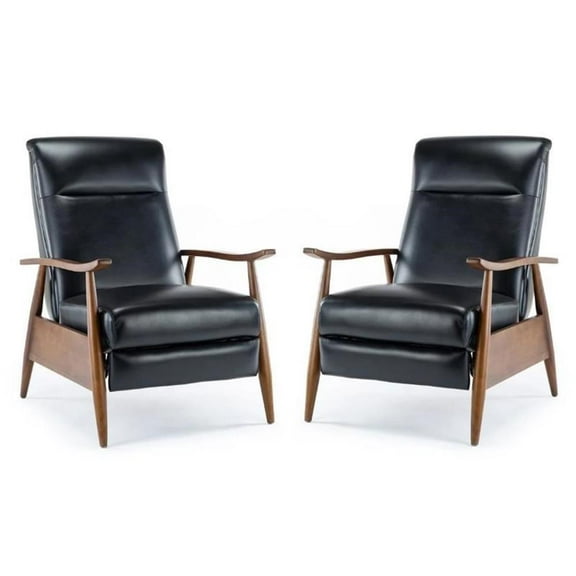 Home Square 2 Piece Faux Leather Wooden Arm Recliner Chair Set in Black