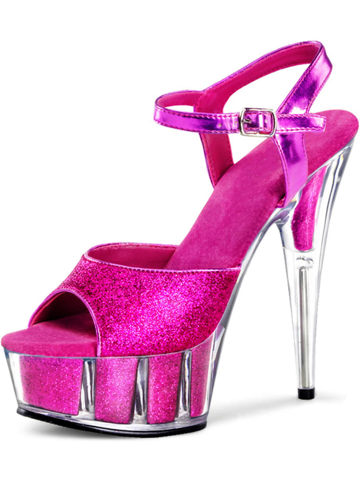 Pleaser - Bold Hot Pink Glitter Platform Heels with 6 Inch Glitter ...