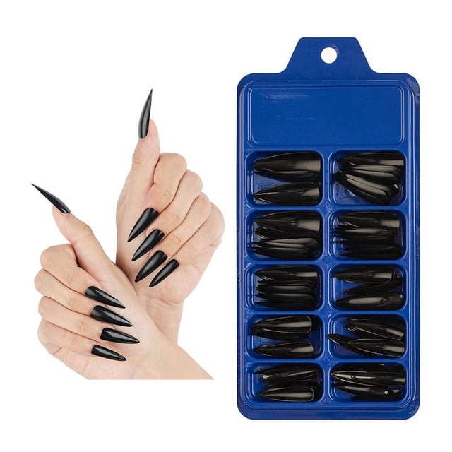 Uñas postizas de punta transparente de color sólido, color mixto, largas y con pasta completa, pieza de arte de uñas en forma de stiletto