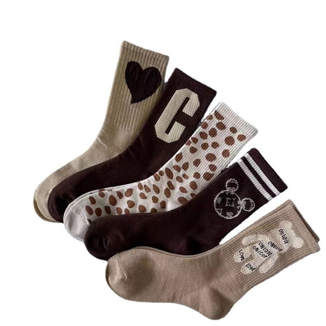 Calcetines marrones cafés calcetines medianos para niños letra c calcetines largos castaños (5 pares)