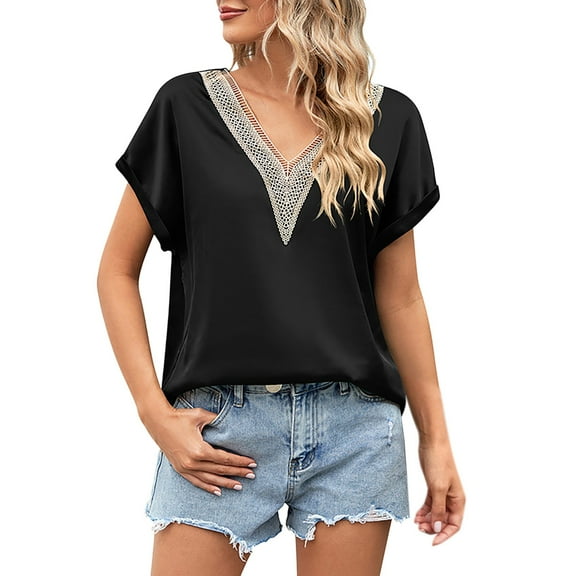 Sngxgn Women's Classic-Fit Short Sleeve Open Crewneck T-Shirt(Black,S)