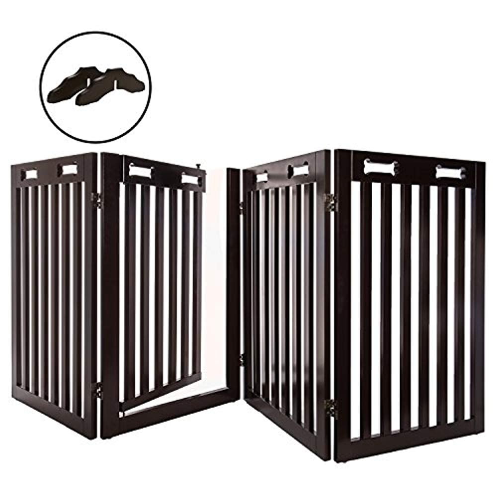 Arf Pets Free Standing Wood Dog Gate with Walk Through Door, Expands Up to 80" Wide, 31.5" High