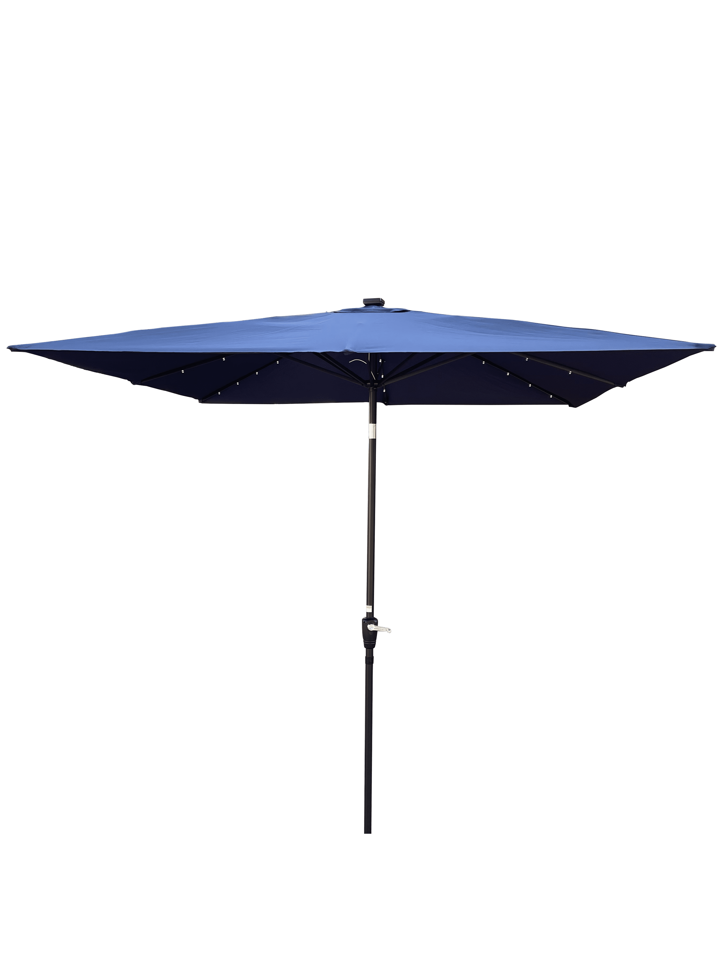 2.5x2.5M Square Outdoor Patio Umbrella, Solar LED Lighted Sun Shade Canopy with 8 Ribs & Crank Base, Navy Blue