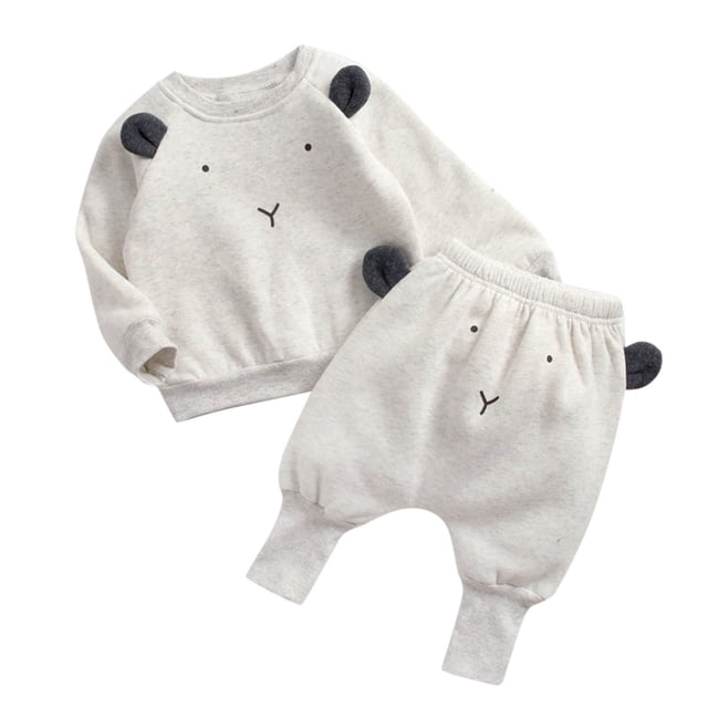 Gibobby Conjunto de leggings para bebés y niñas Infant Manga larga Cute Cartoon Animals Sudadera Blusa Tops Pantalones cálidos Pantalones Outfit Set 2PCS Ropa Casual(Gris,2-3 Años)