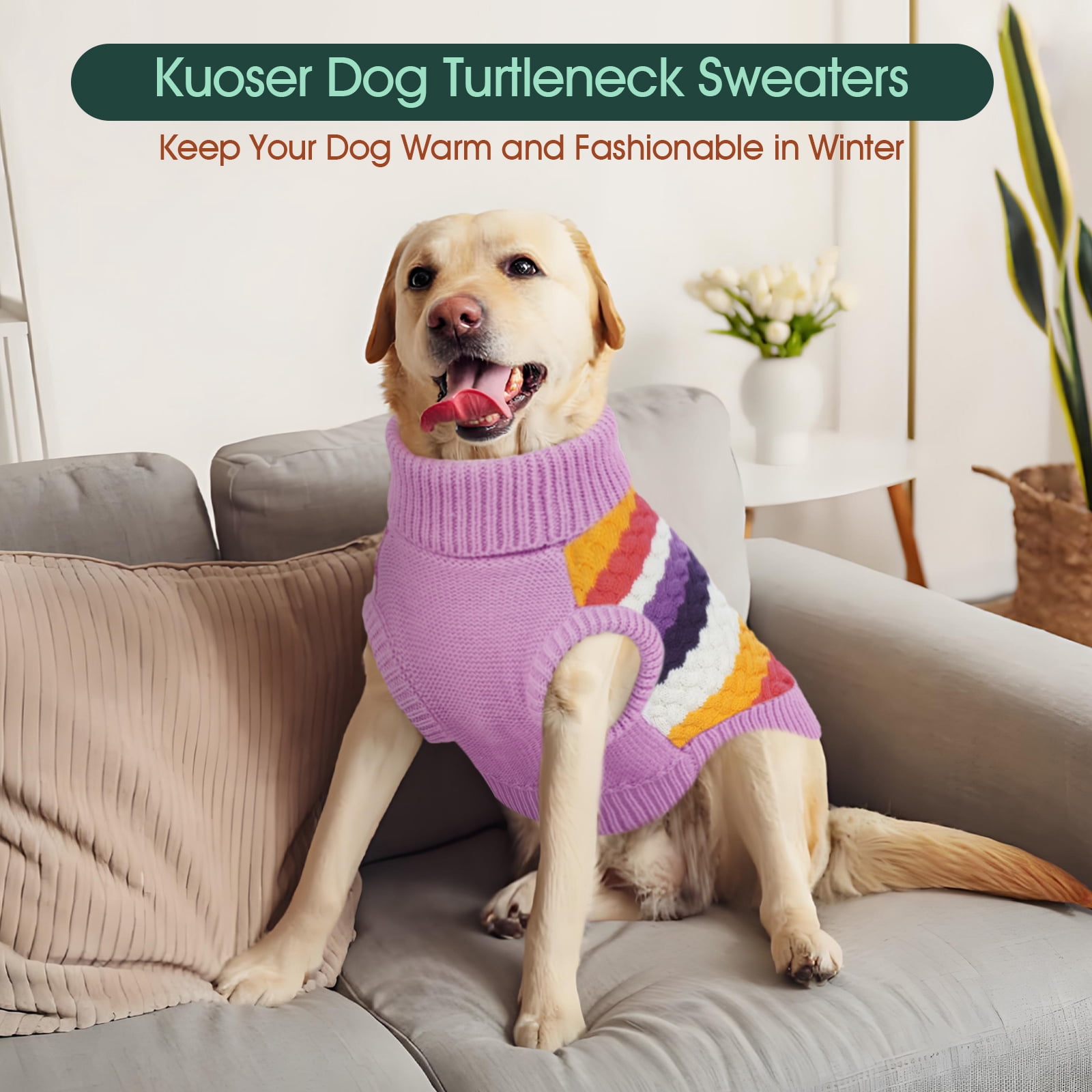Kuoser Dog Sweater Warm Pet Knitwear Soft Winter Clothes for Dogs and Cats, Purple, M