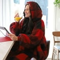 thumbnail image 7 of Catalonia Red Plaid Oversized Wearable Blanket Hoodie Sweatshirt, Comfortable Sherpa Lounging Pullover for Adults Men Women Wife Girlfriend, Gift for Her, 7 of 7