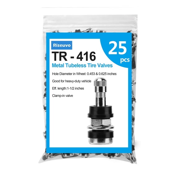 Riseuvo 25pcs TR416 Metal Tire Valve Stem - Outer Mount Metal Valve Stem High-Pressure Clamp-in Valves Fits 0.453" and 0.625" Rim Hole
