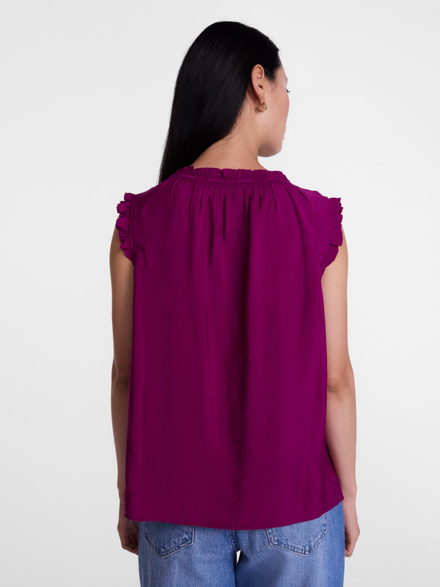 Scenario Women's and Women's Plus Ruffle Neck Tank Top with Tie Front, Sizes XS-4X
