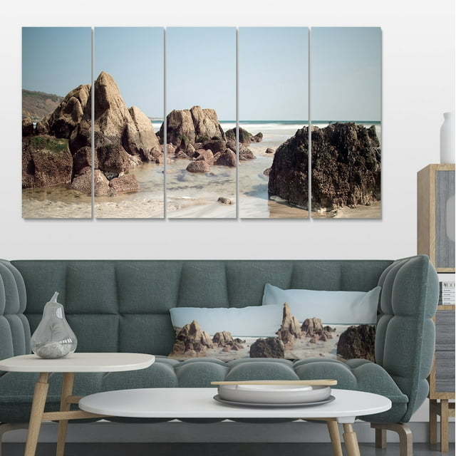 Large Rocks at Coast Panorama - Extra Large Seashore Canvas Art