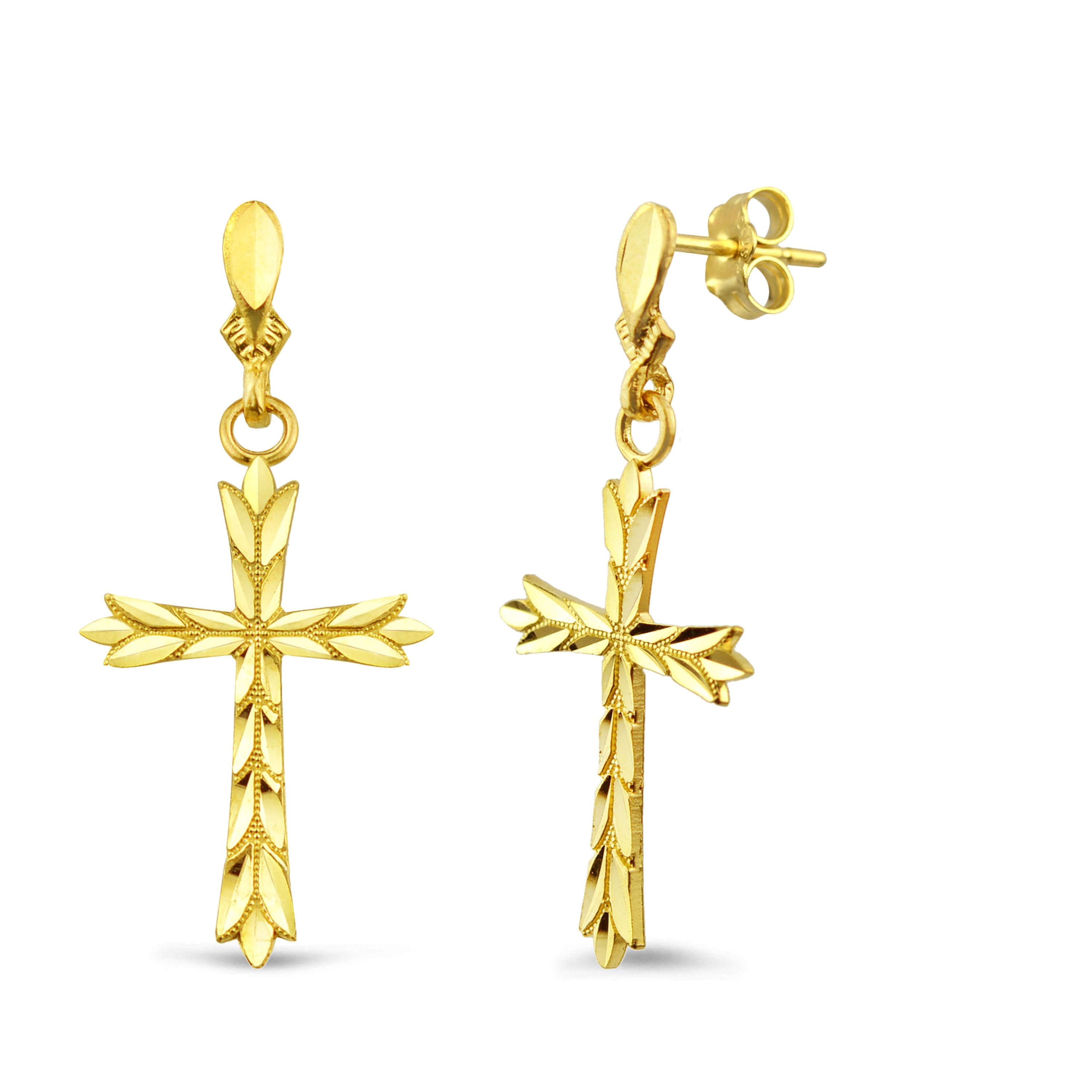 10kt Gold Diamond-Cut Cross Earrings