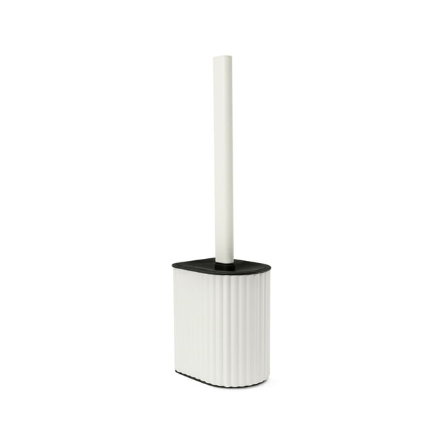 Acento Short Metal Toilet Brush with Arched Reeding Holder in Matte White