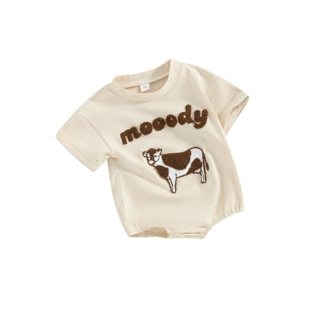 

FEORJGP Infant Baby Boys and Girls Romper 3M 6M 12M 18M Newborn Round Neck Bodysuit Cow Embroidery Short Sleeve Jumpsuit Toddler Summer Loose Casual Clothes