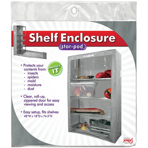 Jokari Zip Up Storage Shelf Enclosure with Clear Roll Up Door, Gray