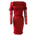 thumbnail image 4 of Gibobby Vestidos para Mujer Casuales Conjunto de falda corta y camiseta de manga larga de color sólido con hombros descubiertos seductores para mujer(Rojo,XL), 4 of 5