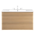 thumbnail image 3 of Wall Mount Sink Vanity Cabinet, White Oak, Wood, Mid Century Hotel Bedroom Bathroom, Modern Contemporary HB33378, 3 of 9