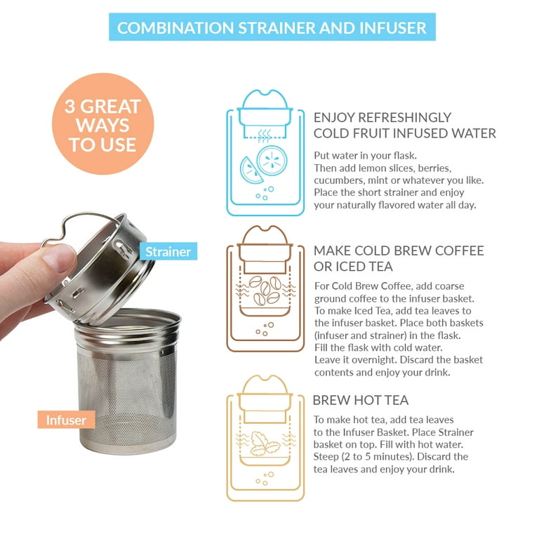 Hemli Tea Infuser Bottle, 18 oz Tea Thermos, Tea Tumbler with Infuser, Insulated Tea Travel Mug with 3 Lids, Tea Infuser Travel Mug