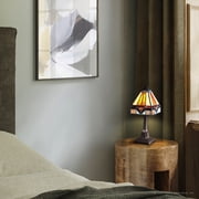 Luxury American Bungalow Tiffany Table Lamp, Large Size: 12''H x 5''W, with Craftsman Style Elements, Vintage Bronze Finish, UQL7026 from the Axminster Collection by Urban Ambiance
