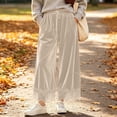 thumbnail image 4 of Karymi Athletic Shorts for Women Solid Velvet Wide Leg Long Pants, Elastic Drawstring High Waist Trousers, Hollow Lace Scalloped Hem Side Pockets Palazzo Pants Sweatpants Women, 4 of 8