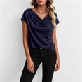 thumbnail image 5 of Fashion Cowl Neck Tops for Women Dressy Casual Short Sleeve Shirts Summer Clothes Outfits Navy M, 5 of 5