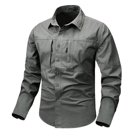 RbCulf Today s Deals of the Day Outdoor Cargo Shirt for Mens Sun Protection Fishing Shirts Long Sleeve Travel Work Shirt Tactical Lightweight Shirts Tee
