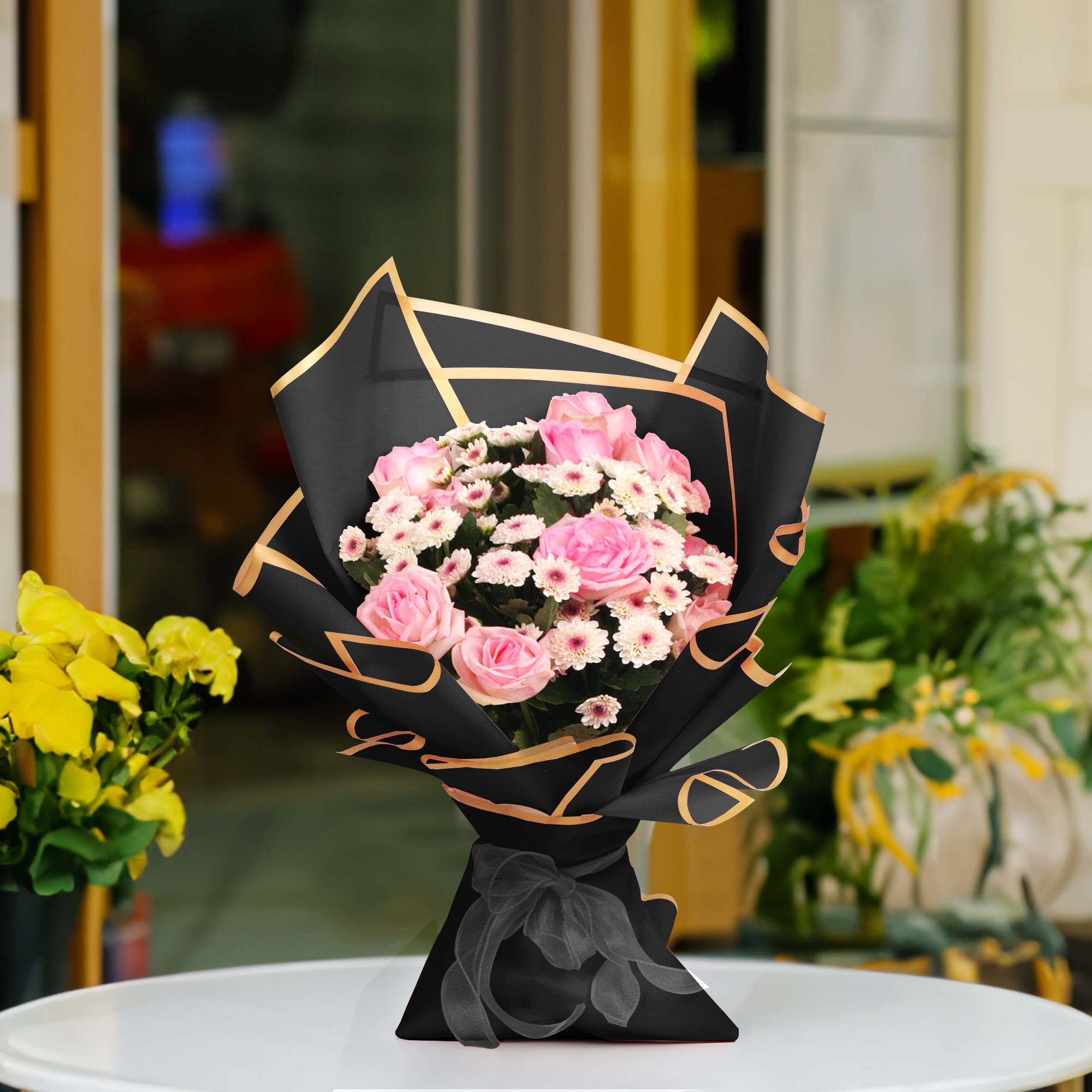 JOYIT 60 Sheets Pink Flower Wrapping Paper Bouquet - Flower