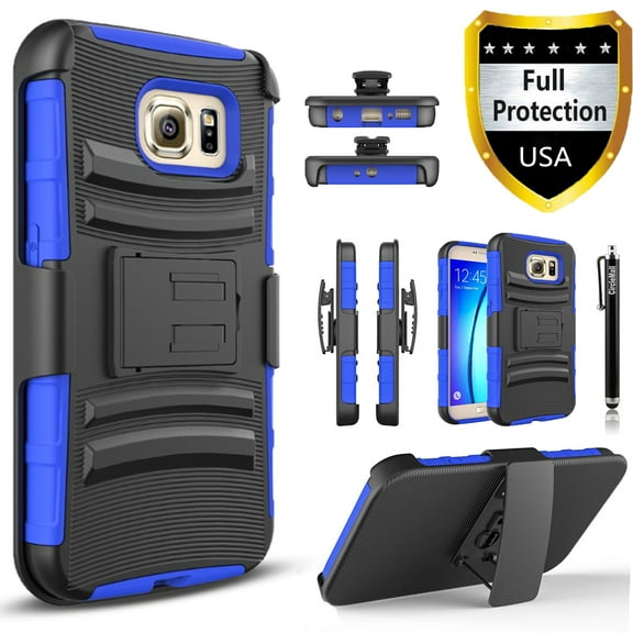 Galaxy S8 Case, Dual Layers [Combo Holster] Case And Built-In Kickstand Bundled Hybird Shockproof And Circlemalls Stylus Pen (Blue)