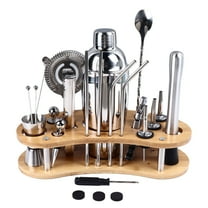 20-Piece Professional Cocktail Set - Stainless Steel & Wood Home Bar Kit
