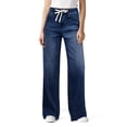 thumbnail image 4 of Wide Leg Jeans Woman High Waisted Trendy Pull On Elastic Waist Drawstring Stretchy Denim Jean Pants with Pockets Dark Blue 2XL, 4 of 6