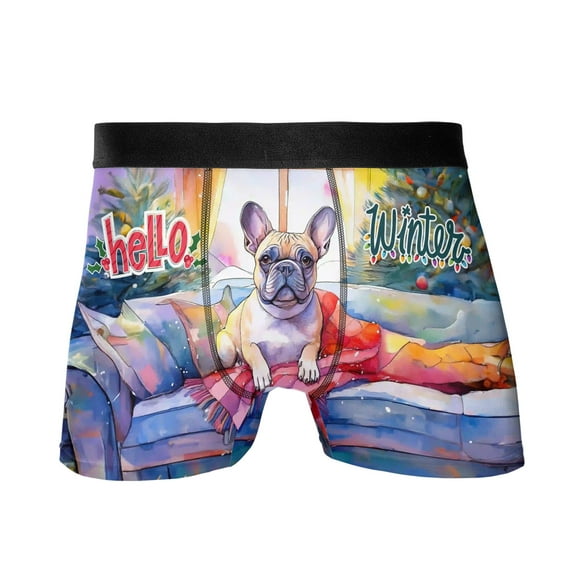 Watercolor Hello Winter French Bulldog Chill Christmas Welcome All Over Print Boxer Briefs Underwear for Men Dad Dog Lover Gifts - 00016
