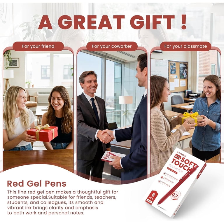 STAGEEK Red Gel Pens, 6 Pack with 3 Refills photo 4
