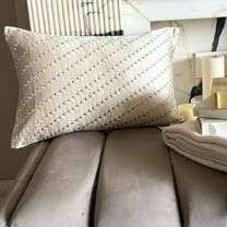 Cream Decorative Lumbar Pillow Cover 12" x 26" | Modern Satin Oblong Cushion Cover Striped | Crystal Hand Embroidered Pillowcases for Bed, Couch & Sofa, Modern Home Décor - Crystal Bliss