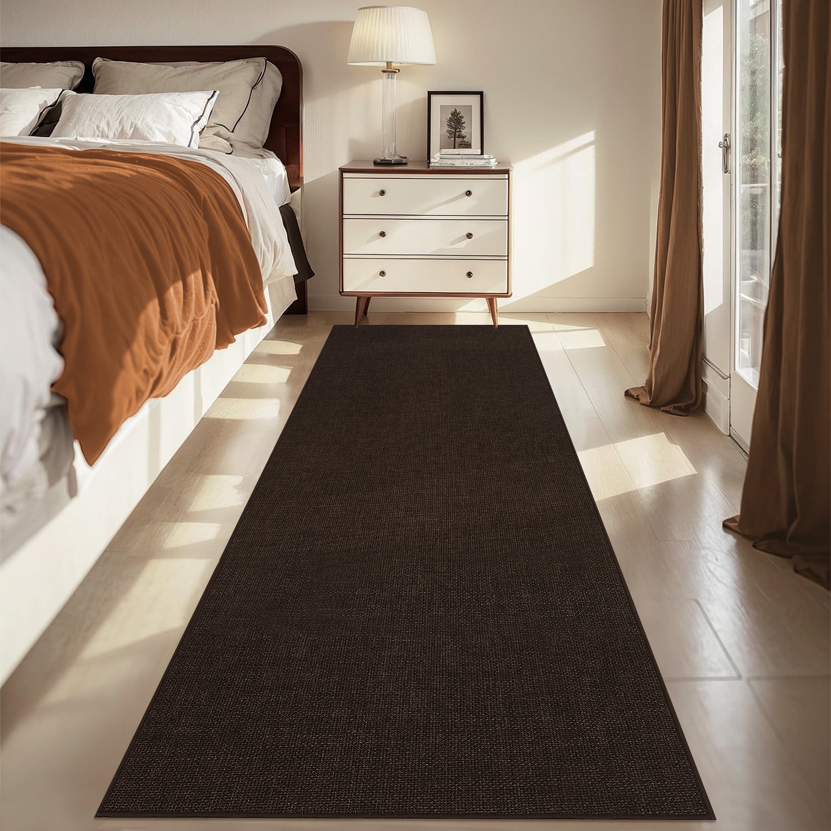 Garvee 2'x6' Modern Solid Color Runner Rug Minimalist Woven Textured Carpet, Washable Rug Non Slip Low Pile Indoor Mats for Hallway Bedroom Kitchen, Red Brown