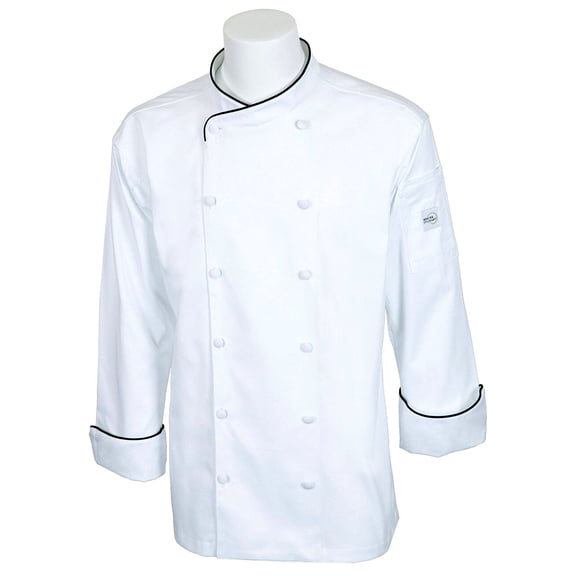 Mercer Renaissance Cutlery Men's Chef Jacket (Scoop Neck) | White w/ Black Piping, 3XL