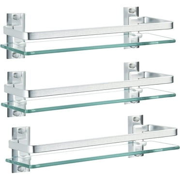 Bathroom Glass Shelf Set - Thick Tempered Glass, Rectangular, Wall-Mounted Storage Organizer